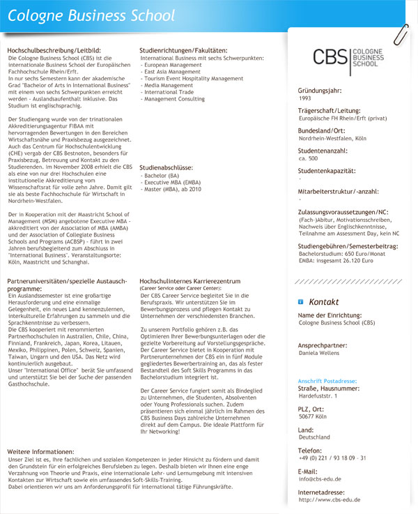 Hochschulprofil der Cologne Business School